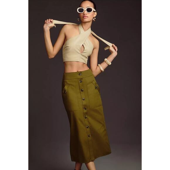 New Anthropologie Maeve Buttondown Cargo Skirt $128 SIZE 2 Moss - Picture 6 of 6